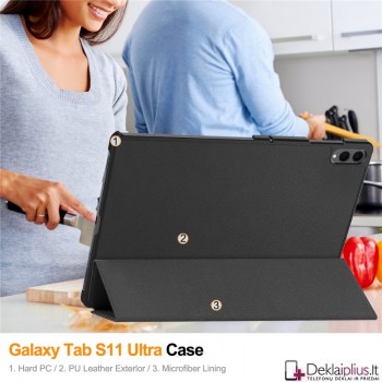 Dirbtinės odos atverčiamas dėklas - juodas (Samsung Galaxy Tab S11 Ultra 14.6 (X930/X936/X920)